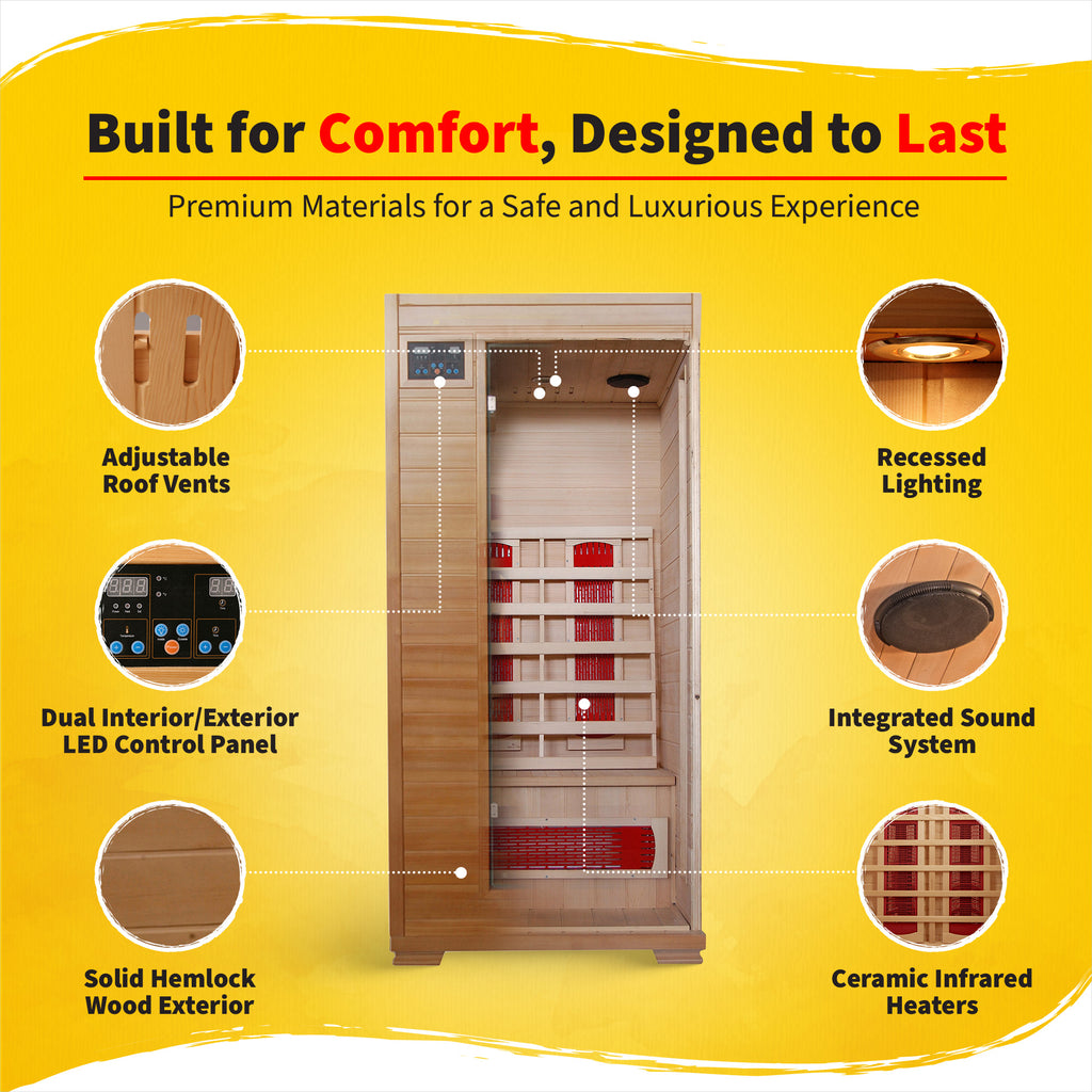 Buena Vista 1-2 Person Hemlock Infrared Sauna with 3 Ceramic Heaters