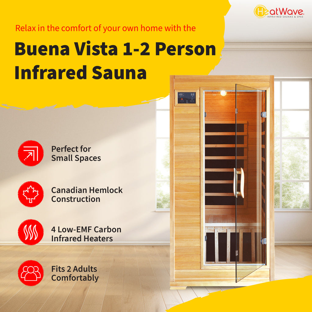 Buena Vista 1-2 Person Hemlock Infrared Sauna with 4 Carbon Heaters